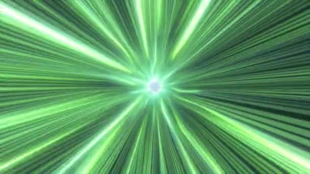 Tunnel vert abstrait : Mouvement dynamique avec des rayons et des effets d'étoiles. Contexte parfait pour les concepts d'IA ou de trou noir