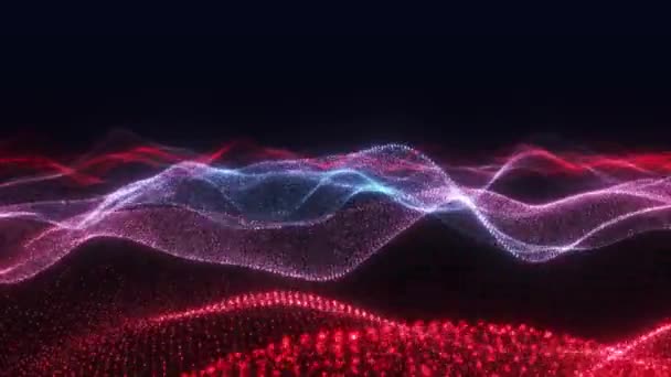 Latar Belakang Magis Partikel Kecil Menciptakan Gelombang Besar Warna Merah — Stok Video
