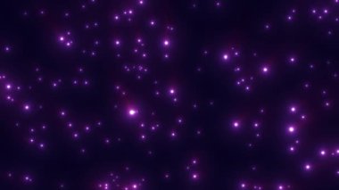 Farklı boyutlardaki parlak noktalardan oluşan SCI FI mor arkaplan titreşir ve kaybolur