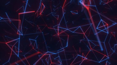 Red-blue background in neon style, with abstract shapes, geometric lines of different sizes. as 4k clipart
