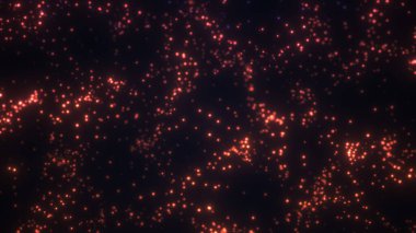 Kırmızı ışıkları ve soyut parçacıkları olan kusursuz CGI, enerji arkaplanı