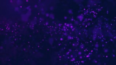 Mor parçacık arkaplanı, koyu arkaplan, uzay ve fütüristik tasarım üzerindeki soyut ışıltılı noktalar