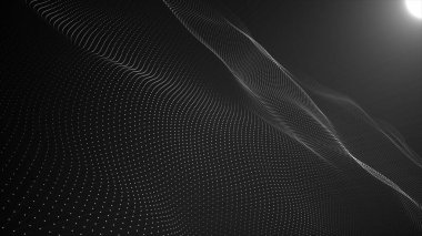 Akan çizgiler ve noktalarla soyut siyah ve beyaz dijital manzara