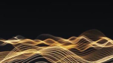 Altın noktalı altın dalgalar, soyut altın rengi arka plan. Zarif çizgiler ve sarı noktalar. 4k olarak siyah arkaplan