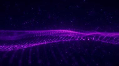 Soyut mor parçacık arkaplanı, fütürist dijital dalga, parlayan noktalar deseni, yenilikçi mor arkaplan