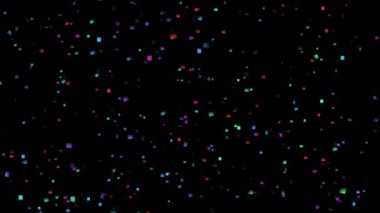 Kutlama konfetisi, siyah arka planda renkli unsurlar, parti ve kutlama geçmişi