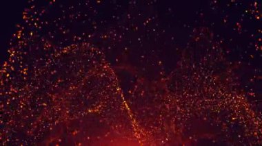 Ateş parçacıkları ile soyut arkaplan, parlayan turuncu noktalar ve dalgalar, parlak parçacıkların dijital arkaplanı