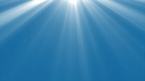 Parlak ışık huzmeleri, mavi gökyüzünde soyut güneş ışınları, parlak ve parlak bir arka plan.