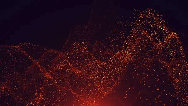 stock image Abstract background with fire particles, glowing orange dots and waves, digital background of bright particles