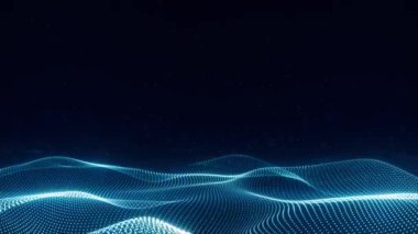 Mavi parçacıkların animasyon arkaplanı, mavi renkli teknolojik manzara