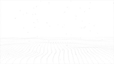 Dalga ve noktaların minimal arkaplanı, parçacık veri akışı, beyaz dijital arkaplan, 4k video, animasyon parçacıkları