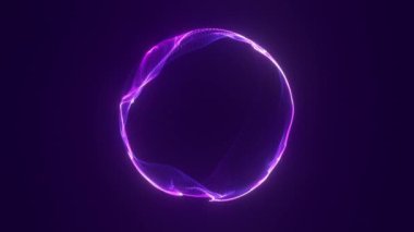 Mor renkli soyut parçacıklara sahip dijital küre, parçacıkların teknolojik arkaplanı