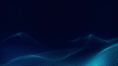 Dijital mavi dalga parçacıkları, düzgün hareket eden soyut arkaplan 4k, teknoloji ve bilim
