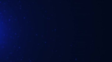 Parçacıkların mavi arkaplanı kaotik olarak hareket ediyor, toz ve parçacıklar arkaplan, parlak parçacıklar