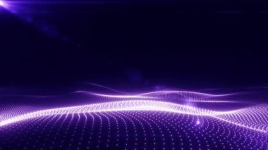 Parlak mor noktalı soyut dijital manzara, parlak parlayan ışık, 4k video arkaplan