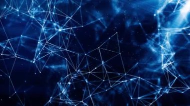Mavi plexus teknolojik arkaplan, soyut parçacıklar ve çizgiler