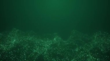 Dağılmış parçacıkların olduğu yeşil soyut arkaplan, parçacık akışı, hareket tasarımı, video 4k