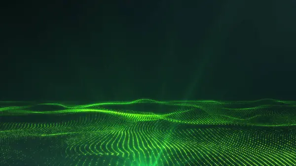 stock image Green digital wave background, abstract technological graphics, with glowing particles, futuristic landscape