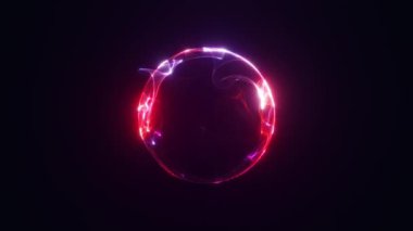 Soyut aydınlatma küresi, küreden gelen enerjili teknolojik arkaplan, parçacık akışı, 4k 'lik parlak spektrum, hareket tasarımı