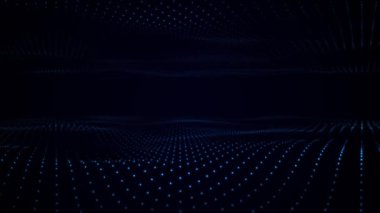 Teknik soyut dalgalar, enerji akışı, mavi parçacık manzarası. 4k içinde dijital arkaplan