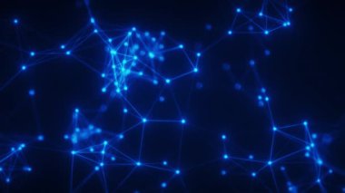 Mavi plexus arkaplan, nöral ağ teknolojisi ve dijital arkaplan, bilim ve eğitim, 4k soyut arkaplan geometrik çizgileri