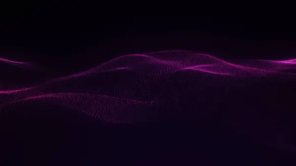 Dalgaların ve parçacıkların gelecekteki soyut arkaplanı. Mor parçacıklar, 4k oluşturma