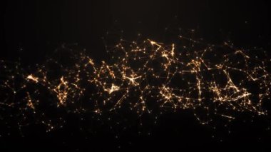 Koyu arkaplanda altın parçacıkları ve ağ bağlantıları. Yüksek kaliteli sunumlar için zarif, teknolojiden esinlenilmiş bir arka plan.