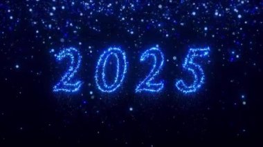 2025 yeni yıl kartpostalı, parçacık arkaplan animasyonu, hareket tasarımı, 4k video