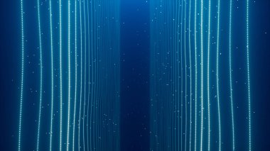 Abstract blue background, blue vertical lines and flying dots clipart