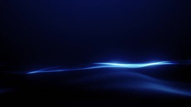 Dinamik mavi parçacık dalgası. Geleceğin parlayan dalgası, dijital veri akışı, dalga animasyonu, 4k video