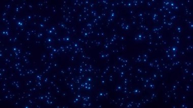 Mavi ışık parçacıklarının animasyonu, 3d görüntüleme, mavi parlak parçacıkların kavramsal arkaplanı, video, hareket tasarımı