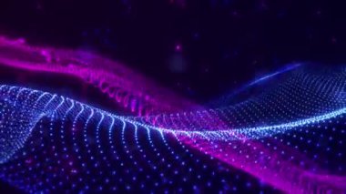 Parlak renkli enerji dalgalarının soyut animasyonu, dinamik parlayan parçacık arkaplanı, parçacıkların teknolojik akışı