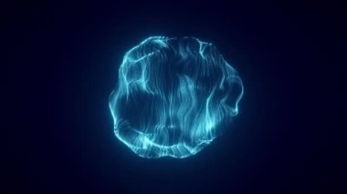 Mavi teknik küre, mavi renkli soyut parçacıklar, teknolojik küre animasyonu, geleceksel küre