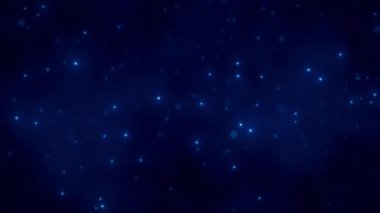 Parlak mavi renk parçacıklarının mavi sihirli arka planı, dinamik parçacık animasyonu, koyu mavi arkaplan