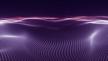 Parlak dalgalı mor arkaplan, ışık parçacıklarından arkaplanın soyut animasyonu, gelecekteki teknolojiler, 4k video