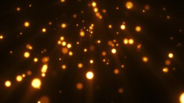 Parçacıkların ve ışık ışınlarının parlak ışık arkaplanı, ışık parçacık animasyonu, sıcak renklerde soyut parlak arkaplan