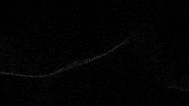 Siyah zemin üzerinde beyaz noktalar olan soyut resim düzgün bir ızgara dalgası oluşturur.