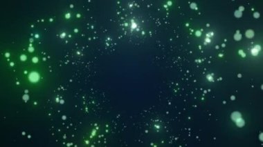 Parlak yeşil parçacıklar koyu mavi arkaplanda dairesel bir tünel oluşturuyorlar