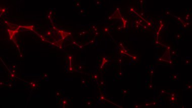 Kırmızı soyut pleksus arkaplan, kırmızı neon çizgiler ve noktalar, kırmızı fütürist arkaplan, pleksus animasyonu, 4k video
