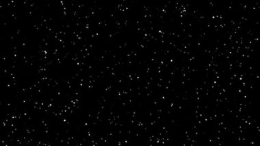 Kameraya çarpan parçacıkların olduğu siyah beyaz arkaplan, farklı boyutlarda noktalı parlak siyah arkaplan, 4k animasyon