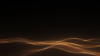 Koyu arkaplanda parlak altın dalgalar, dijital altın arkaplan, animasyon parlayan parçacıklar arkaplan