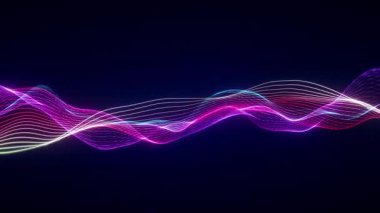 Karanlık arkaplanda soyut parlak çizgiler, bilim kurgu arkaplan, dinamik parçacık animasyonu arka plan, bilim ve teknoloji, 4k video