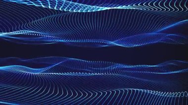 Teknoloji mavisi dijital arkaplan, fütüristik parçacıklar, bilim kurgu mavi arkaplan, dalga akışı, 4k video