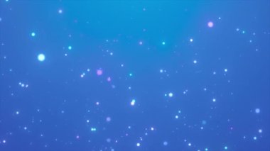 Düşen parçacıklara sahip parlak mavi arkaplan, soyut mavi arkaplan, parlayan nokta arkaplan, 4k video arkaplanı