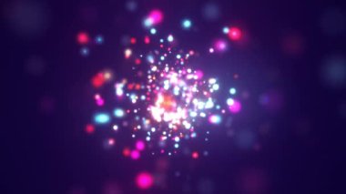 Karanlık arkaplanda parlayan soyut parçacıklar, parçacık animasyonu, arkaplanda uçan parçacıklar, parlak dijital arkaplan