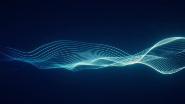 Soyut parlak çizgiler, mavi neon çizgiler, fütüristik sunum arka planı, karanlık teknolojik arka plan, yenilik ve yapay zeka