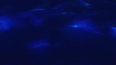 Hareket tasarımı ve video sunumları için parçacıklardan ve ışık animasyonlu arkaplandan oluşturulan koyu mavi peyzaj