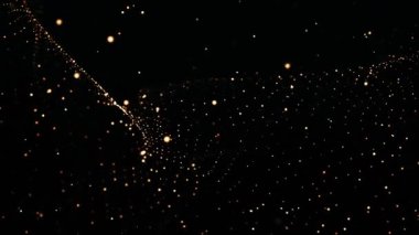 Siyah arkaplanda parlayan soyut altın parçacıkları, uzay tozu etkisi ve şenlik parıltısı.