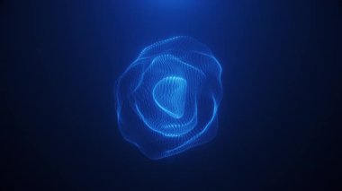 Soyut mavi enerji çekirdeği koyu arkaplanda dönüyor, hareket halindeki parlak dairesel çizgiler, 4K içindeki gelecekteki dijital animasyon