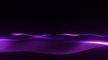 Koyu arkaplanda yatay hareket eden parlak mor dalga, 4K içerisindeki bilim kurgu temaları, dijital arayüzler ve yaratıcı teknolojik görseller için zarif fütüristik akış animasyonu